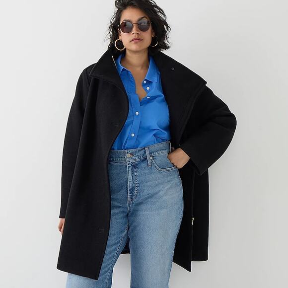 J. CREW Villa Coat in Italian Stadium Cloth Wool Black Sz 10 $398 - Picture 1 of 7